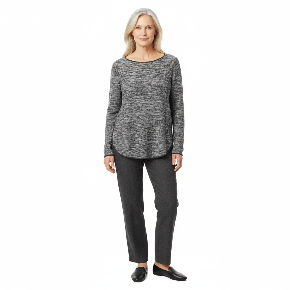 Eileen Fisher Grey Marled Organic Linen Cotton Wide Crew Neck Long Sleeve Top XS